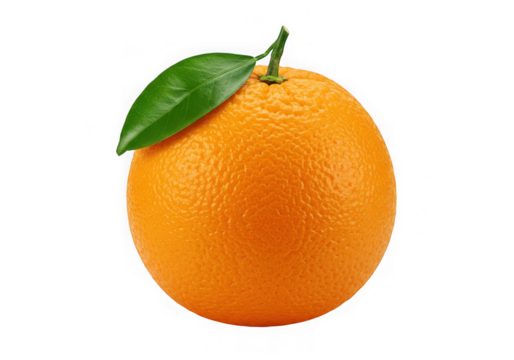 Ai generated image of a fresh orange with a leaf isolated on transparent background