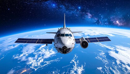 Spacecraft above Earth, milky way