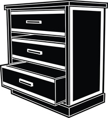 Vintage Chest of Drawers with Open Drawers Vector