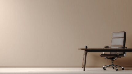 Office with Brown Leather Chair and Wooden Desk