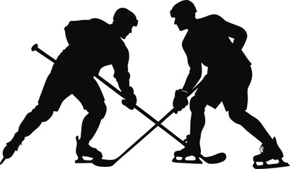 Naklejka premium Two Hockey Players Face-Off Silhouette
