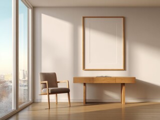 Chair, Desk, and Framed Space in Interior Room with Window