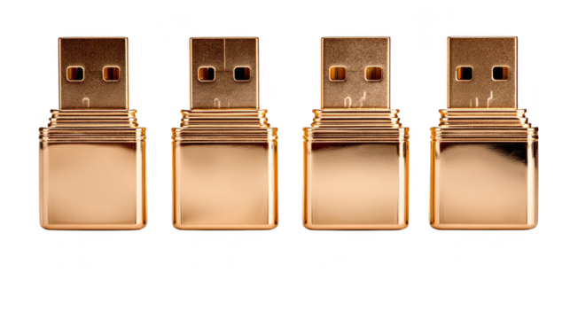 Four of gleaming gold usb drives, secure and portable data storage solutions .