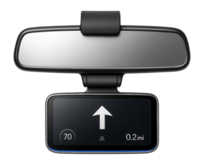 Rearview mirror clip-on holder with a flip-down GPS display