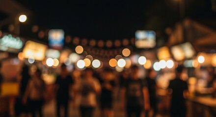 Fototapeta premium Vibrant Food Stalls and Crowds at Evening Market
