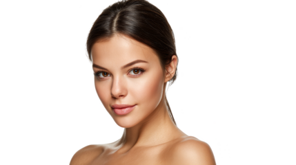 Closeup portrait of a woman with vibrant pink lipstick, study in beauty and cosmetics.