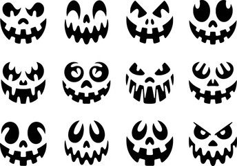 Spooky Halloween pumpkin faces carved with various expressions vector