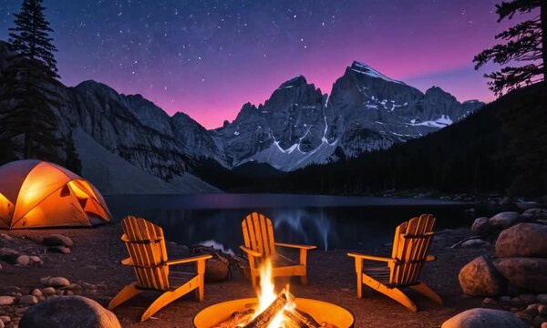 Pemandangan matahari terbenam yang menakjubkan di Pegunungan Alpen di atas lanskap pegunungan bersalju, menampilkan danau yang tenang dan awan yang dramatis
