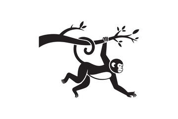 Obraz premium Monkey Silhouette Hanging on Tree Branch Illustration