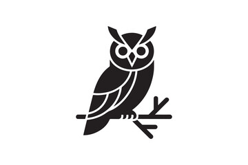 Minimalist Owl Black Icon Design Owl on Branch Clipart