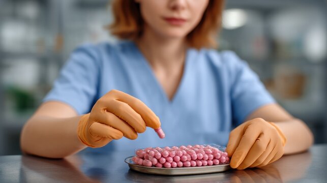 Hand Preparation of Medicine Capsules in a Pharmacy Close Up View Healthcare Environment for Patient Care