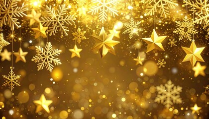 Golden snowflakes and stars