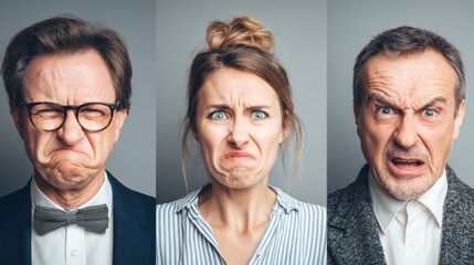 Three people with expressions of disgust and anger