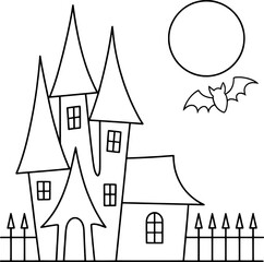 Spooky Haunted Mansion With Flying Bat Under Full Moon halloween house