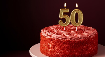 50th birthday cake. Celebrating 50th Birthday with Cake and Lit Candles