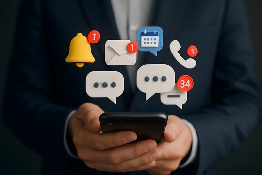 Overwhelmed by notifications a person checks their smartphone with multiple alerts