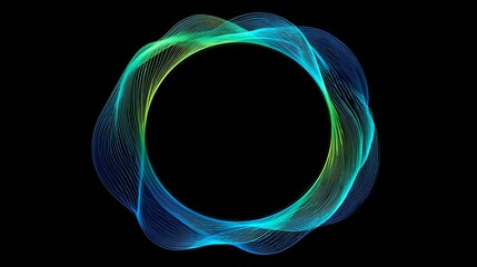 abstract circle round frame by lines wavy flowing blue green gradient isolated on black background vector in concept modern technology science music .