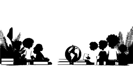 Illustration of african american children reading books and learning about the world together vector
