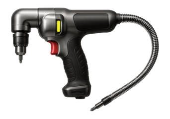 Right angle drill with a flexible shaft attachment for drilling in awkward places in home repairs.