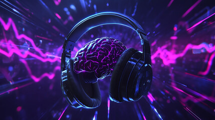 A gamer’s headset merged with brain scans and fatigue imagery, showing the mental strain of excessive gaming.