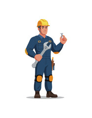 Builder Character Carrying a Wrench and Bolt in Hand