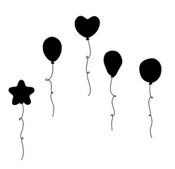 Balloons silhouettes set. Collection of different balloon shapes. Birthday gift concept. Vector illustration isolated on white.