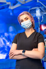 Surgical healthcare worker. A medical expert stands confidently in a surgical environment, ready...