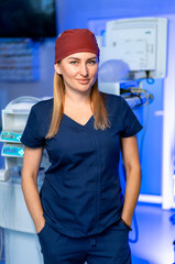 Medical healthcare worker. A healthcare worker stands confidently in a medical environment, ready...