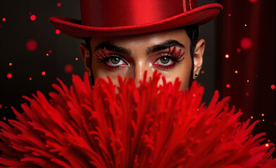 Man's Eyes Behind the Red Feather Fan, burlesque poster