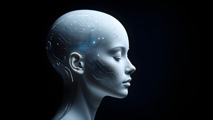 Futuristic Humanoid Head with Circuitry Overlay - Artificial Intelligence Concept