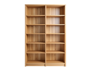  Tall Modern Wooden Bookshelf with Five Open Shelves, Front View, Cut Out on White Background