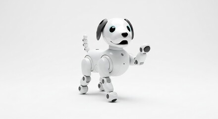 Fototapeta premium 愛らしいロボット犬 柔らかな光で輝く白いボディ 未来的なデザイン. AI Generated