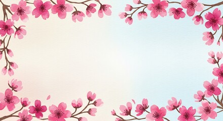 水彩風淡い桜のフレーム 春の優しい光彩. AI Generated