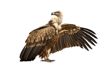 Obraz premium Large brown vulture with wings spread wide displaying detailed feathers and powerful talons, isolated on a transparent background