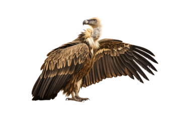 Large brown vulture with wings spread wide displaying detailed feathers and powerful talons, isolated on a transparent background