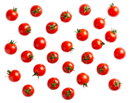 Top-Down View of Cherry Tomatoes Scattered Loosely, Minimalist Style, White Background