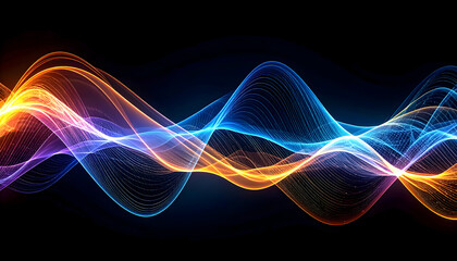 Fototapeta premium Abstract Glowing Waves: Dynamic Blue Orange Purple Energy Flow