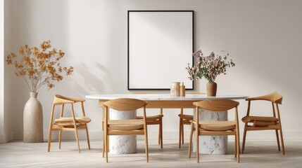A minimalist dining room scene