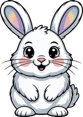 Obraz premium A cute cartoon rabbit with large eyes, fluffy fur, and long ears. This adorable bunny is perfect for any children's project!