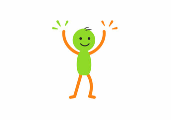 Happy Cartoon Character Celebrating Success with Arms Raised in Joy