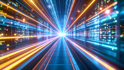 Fototapeta premium Abstract Data Stream in Futuristic Server Room