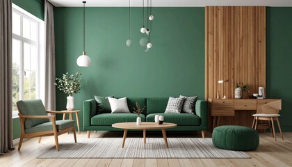 Modern green living room interior