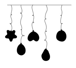 Balloons silhouettes set. Collection of different balloon shapes. Birthday gift concept. Vector illustration isolated on white.