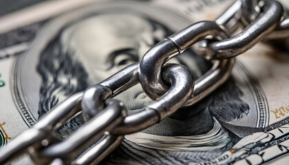 Business concept. The depreciation of the national currency. Hundred dollar bill. Inflation and stagnation. Tighten the hundred dollar bill with a measuring chain