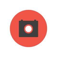 Camera icon in flat design with red circular background  