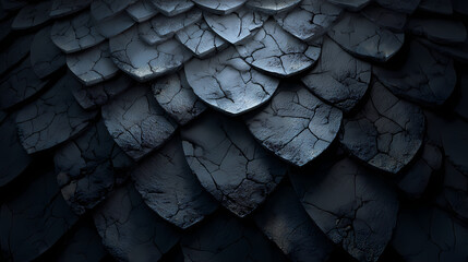 Dark cracked obsidian scales texture. shale plate. Illustration