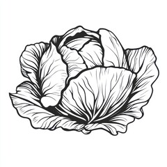 Detailed black and white illustration of a head of cabbage (4)