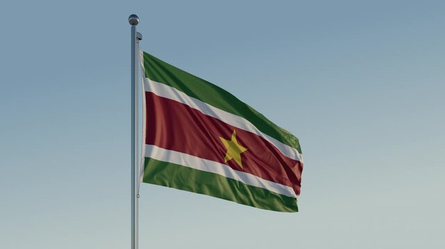 Suriname Paramaribo Flag seamless loop Cinematic Realistic Waving Blue Sky
