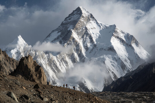 breathtaking view of climbers scaling one of worlds toughest peaks essence of adventure