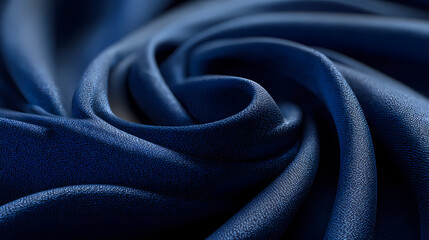Close-up of deep blue silky fabric in a spiral pattern, with soft lighting enhancing textures and depth. the composition highlights rich color and smoothness. soft helix. Illustration